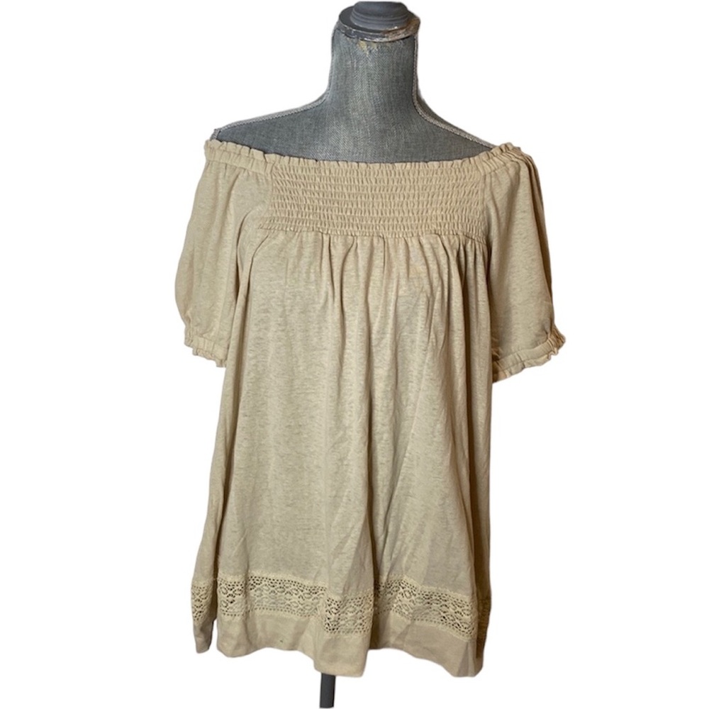 New J.W Style Linen Blend Off the Shoulder Tunic Blouse size Large